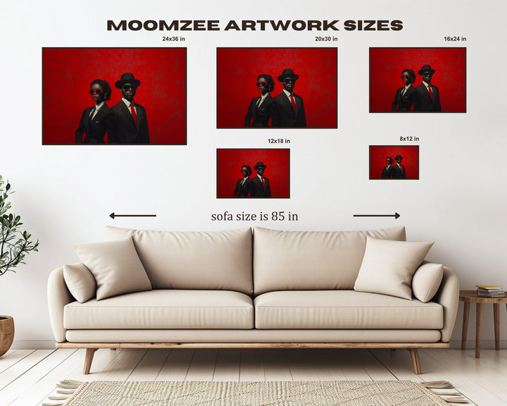Elegant Black Couple Bold Red African American Wall Art