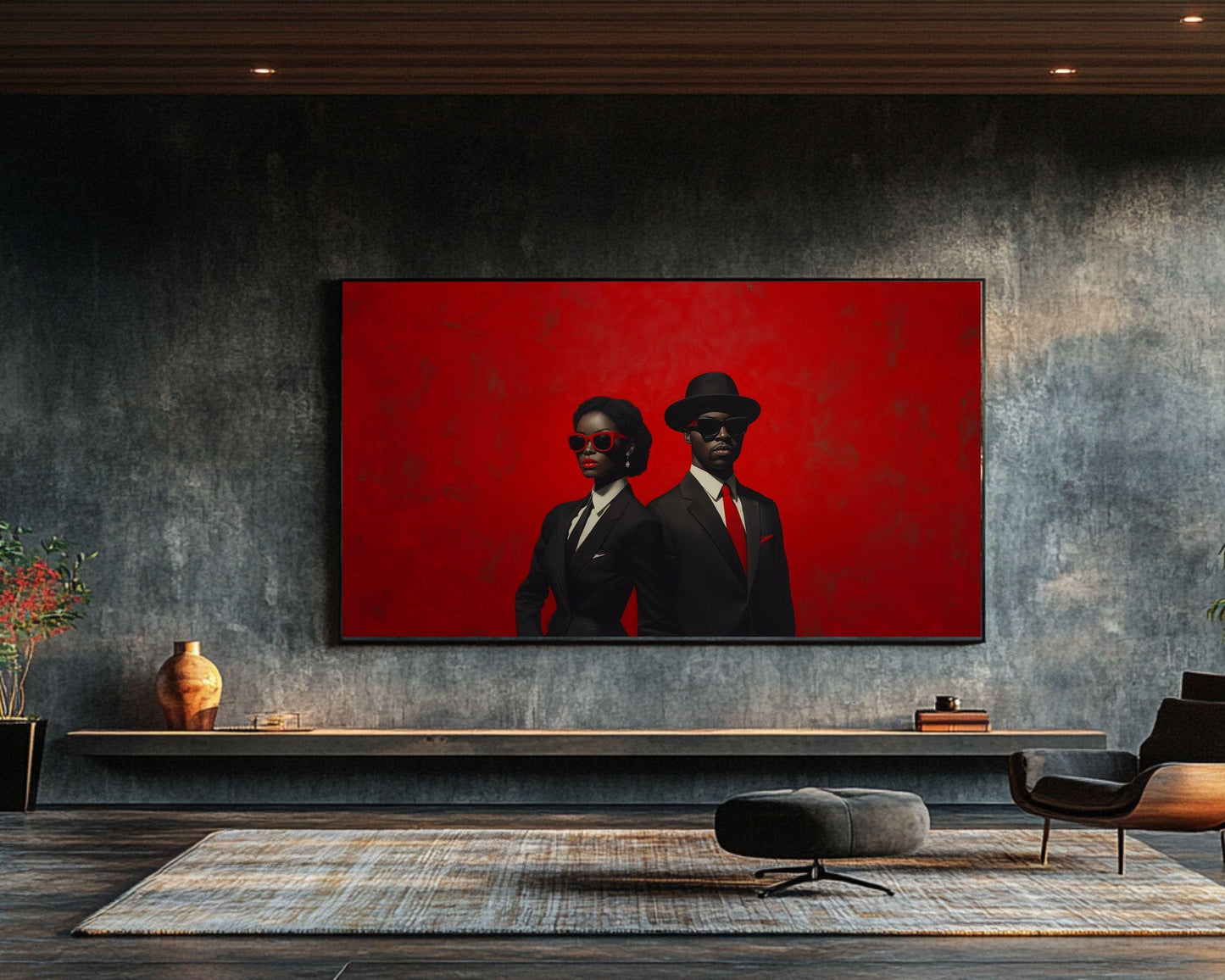 Sophisticated Black Love Wall Art | Bold Red Background Canvas for Modern Decor | Stylish Home Office or Living Room Centerpiece