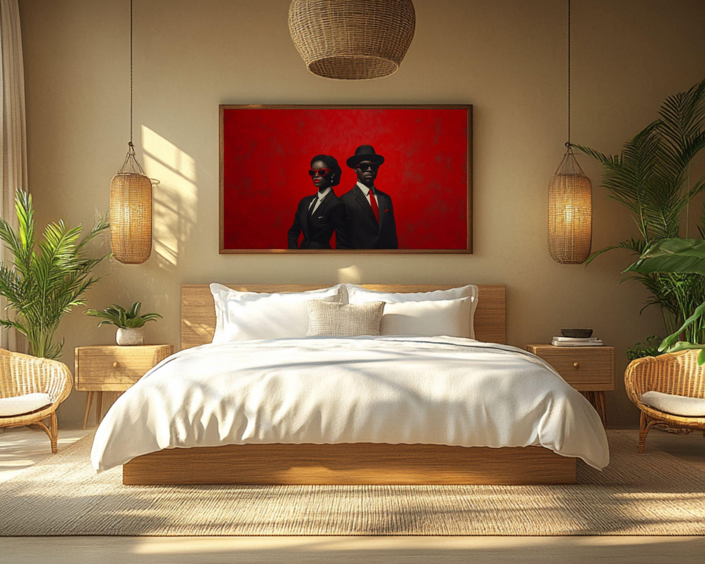 Sophisticated Black Love Wall Art | Bold Red Background Canvas for Modern Decor | Stylish Home Office or Living Room Centerpiece