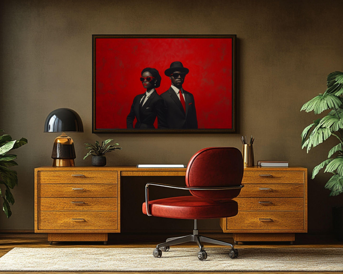 Sophisticated Black Love Wall Art | Bold Red Background Canvas for Modern Decor | Stylish Home Office or Living Room Centerpiece