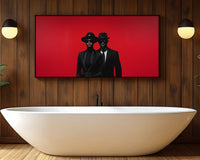 Vibrant african american wall art featuring a woman with an artistic hairstyle against a colorful abstract background.