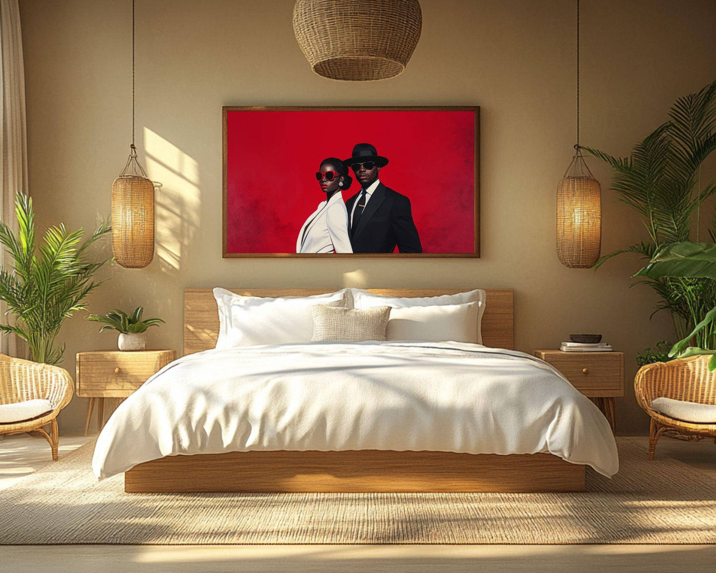 Elegant Couple Canvas Wall Art | Red and Black Statement Decor | Stylish Modern Portrait for Home or Office