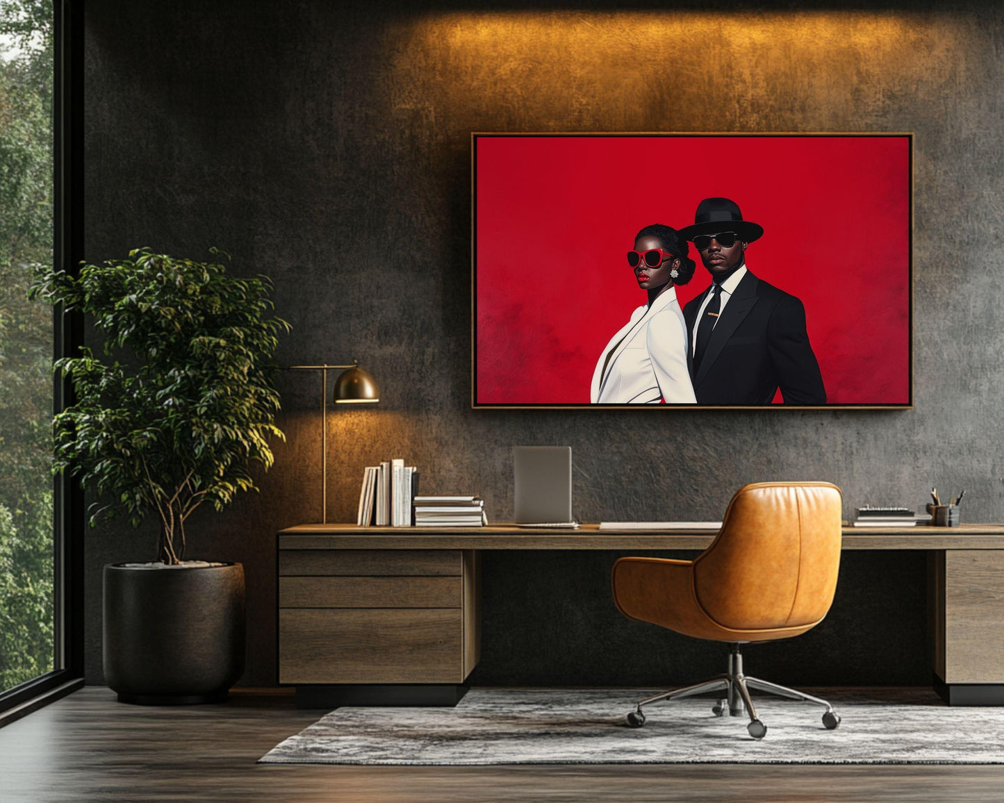 Elegant Couple Canvas Wall Art | Red and Black Statement Decor | Stylish Modern Portrait for Home or Office