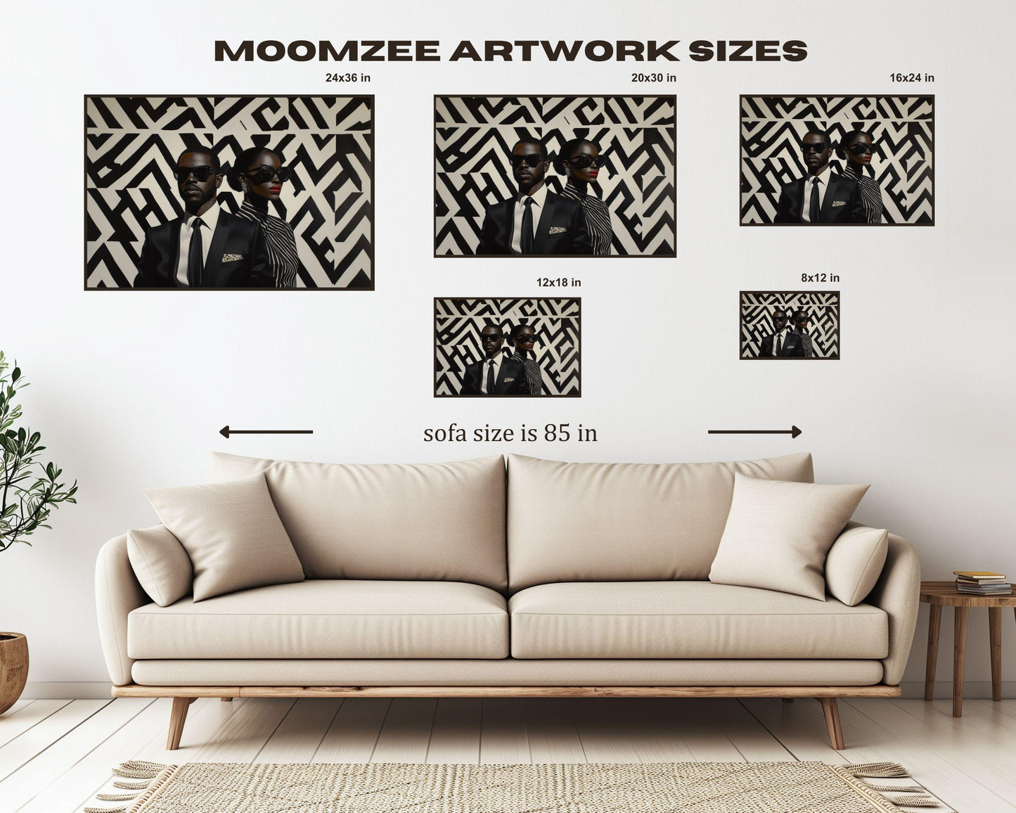 Modern Black and White Wall Art | Bold Patterned Canvas Decor | Stylish Portrait of Elegance for Home or Office