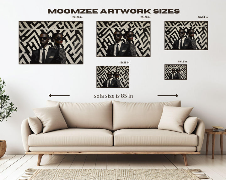 Modern Black Couple Geometric Canvas Art