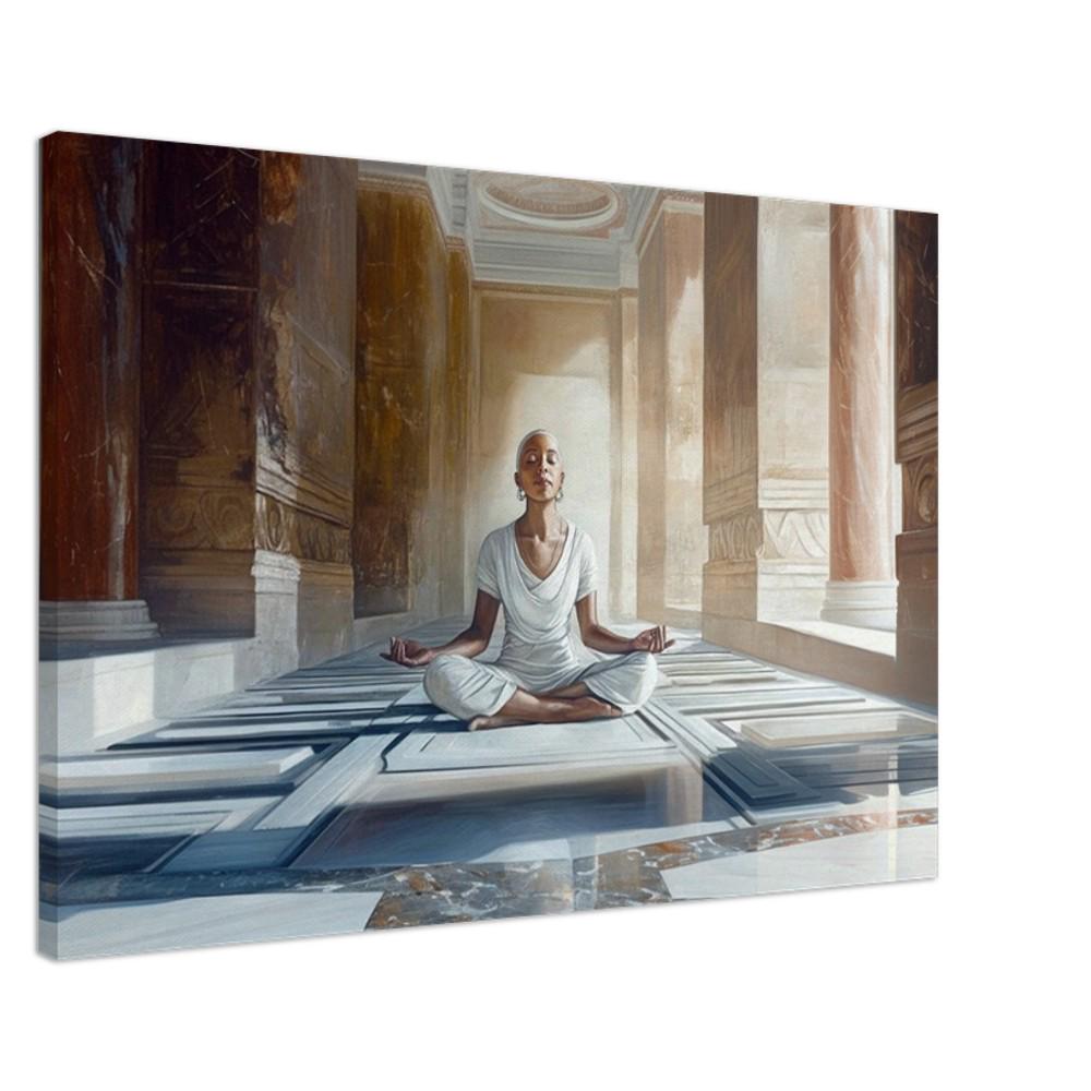 Elegant black woman meditating, showcasing graceful serenity in this stunning African American wall art.