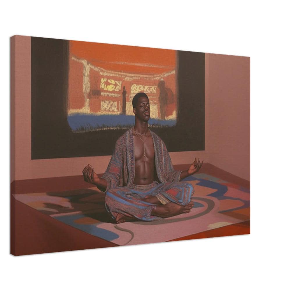 Black Man Meditation Art - Modern Canvas Print for Living Room or Yoga Studio - Afrocentric Gift