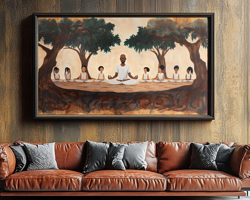 Black Father and Children Meditation Wall Art