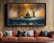 Alternate view of Black Father and Child Meditating Black family wall art canvas print