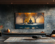 Black Father and Child Meditating Black family wall art for home decor