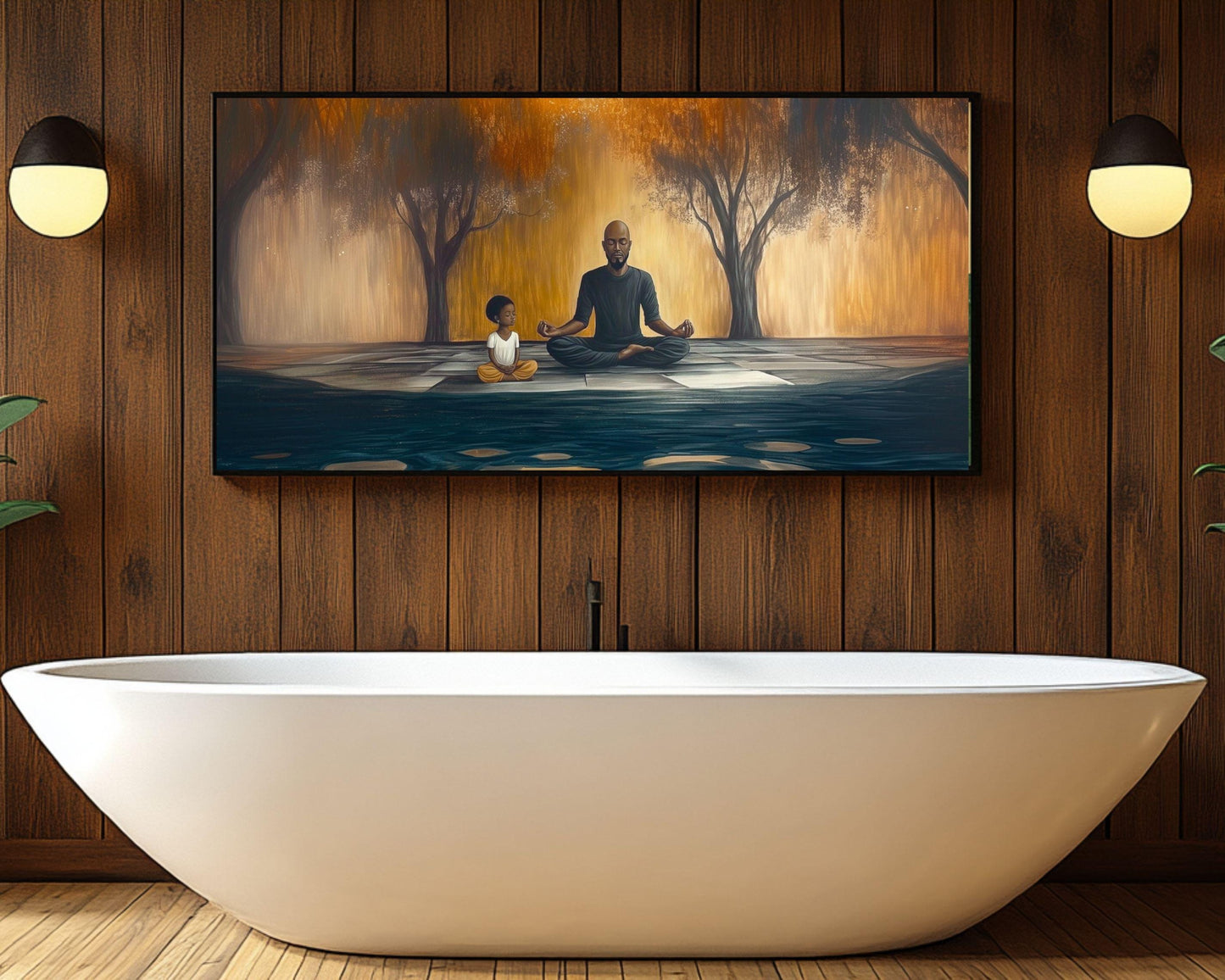 Father and Child Meditation Art - Canvas Print for Living Room or Yoga Studio - Gift for Him