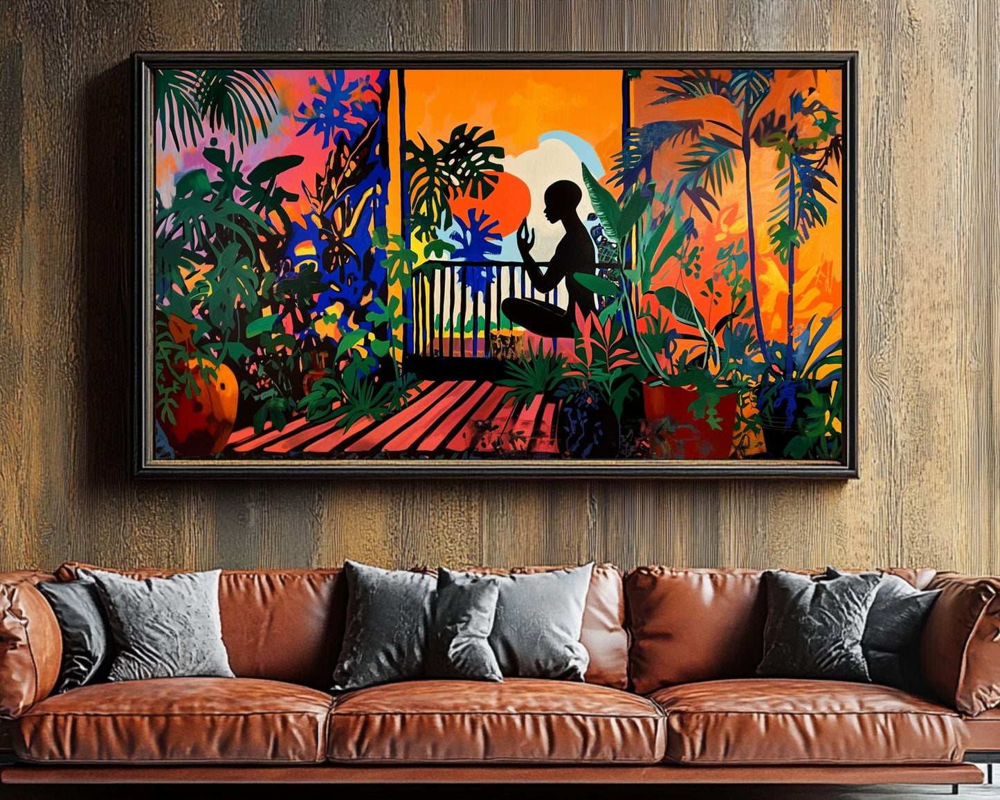 Black Man Meditation Art - Tropical Canvas Print for Living Room or Yoga Studio - Afrocentric Gift