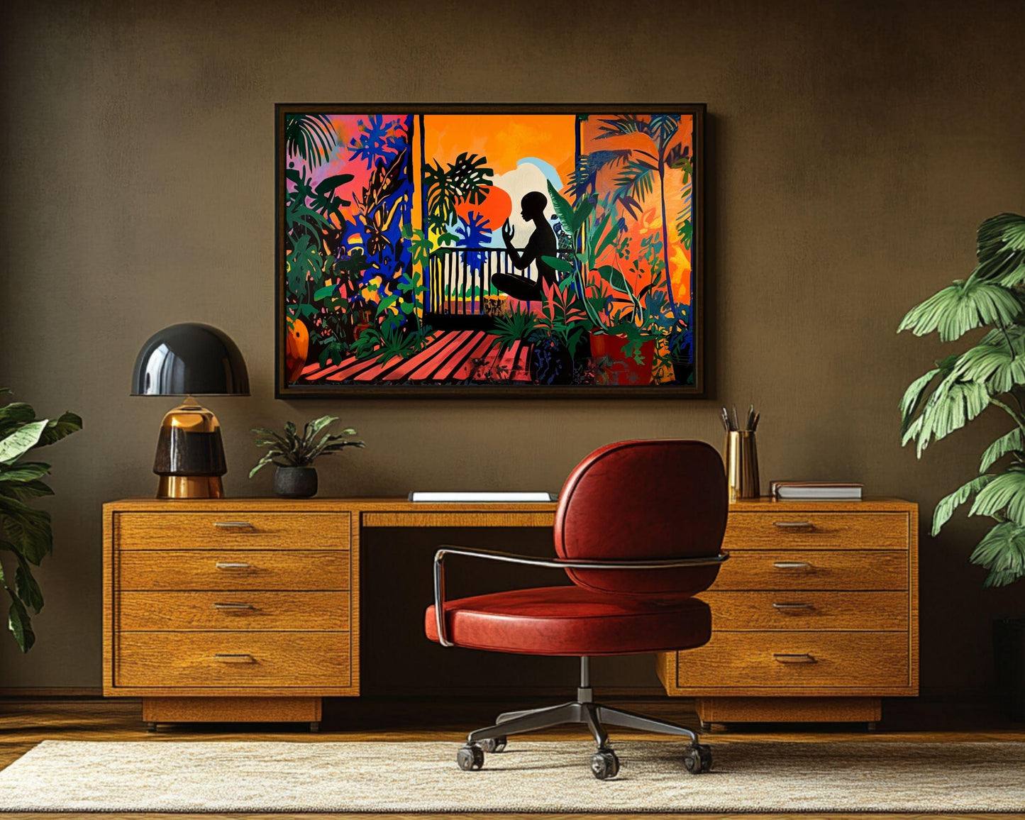 Black Man Meditation Art - Tropical Canvas Print for Living Room or Yoga Studio - Afrocentric Gift