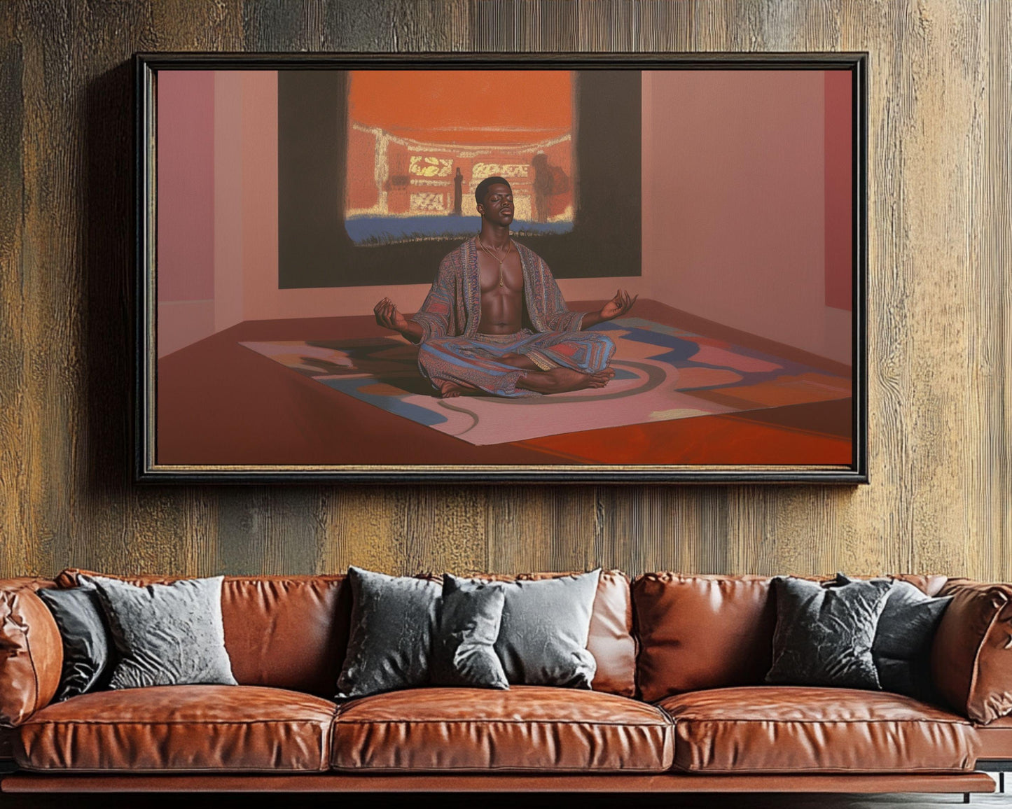 Black Man Meditation Art - Modern Canvas Print for Living Room or Yoga Studio - Afrocentric Gift