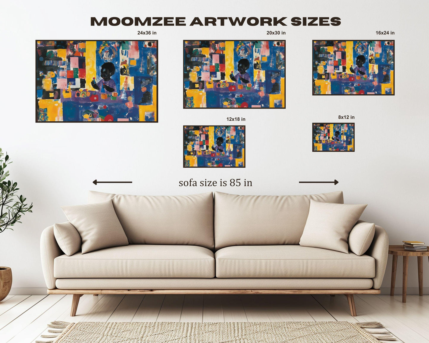 Framed Abstract Art of Black Child with Toys | Vibrant Colorful Wall Decor