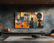Vibrant Abstract Black Child with Toys cultural wall decor print by MoomZee Artwork