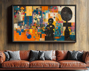 Vibrant Abstract Black Child with Toys Black children wall art for home decor