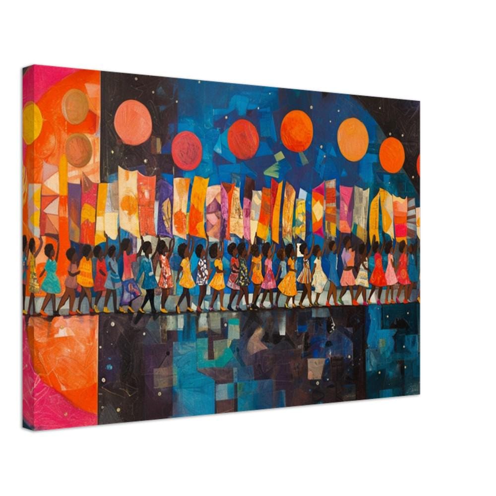 Black Children Marching Canvas Art for Living Room or Office, Cultural Wall Decor, Empowerment Gift