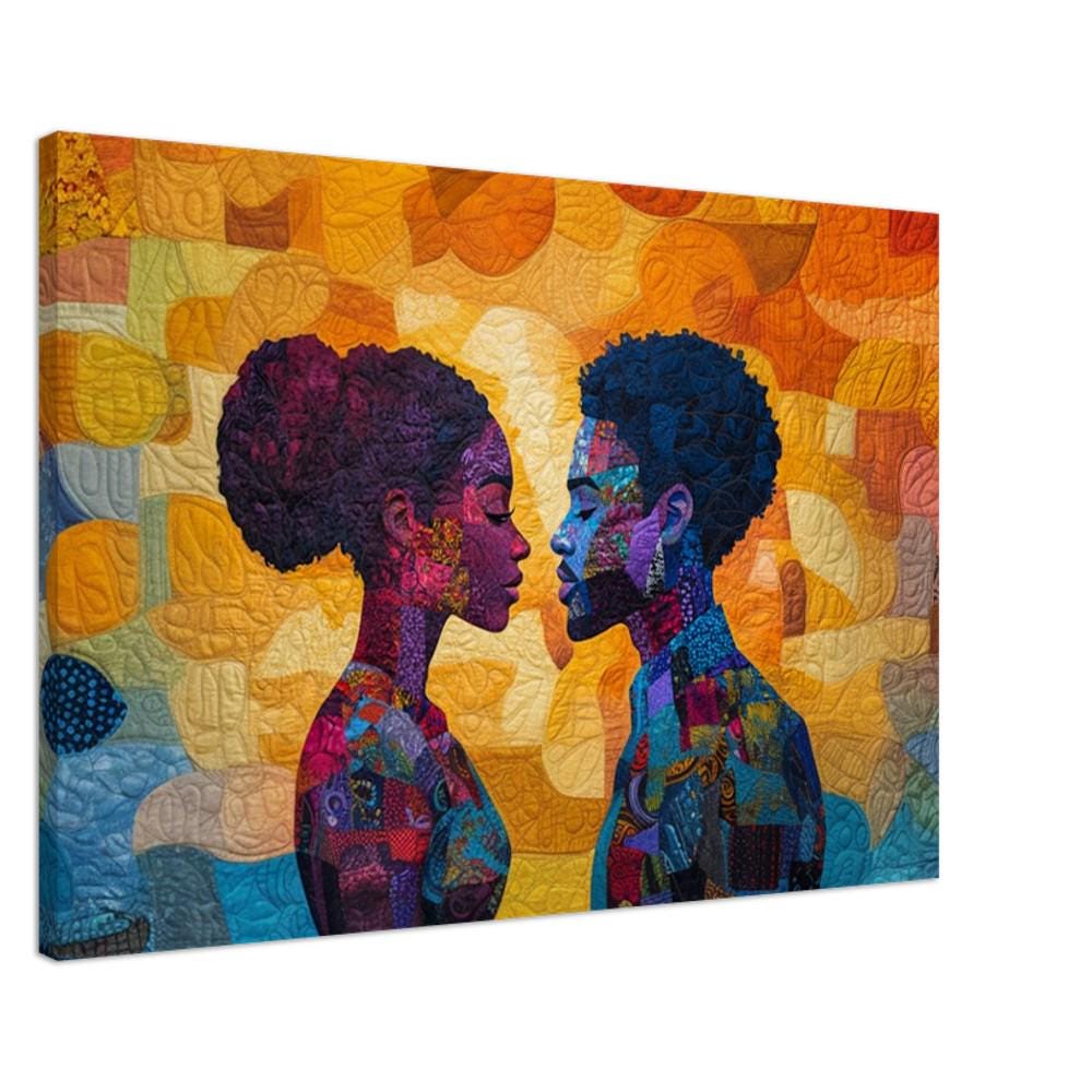 Elegant black love art featuring a romantic scene, perfect as African American wall art on canvas.