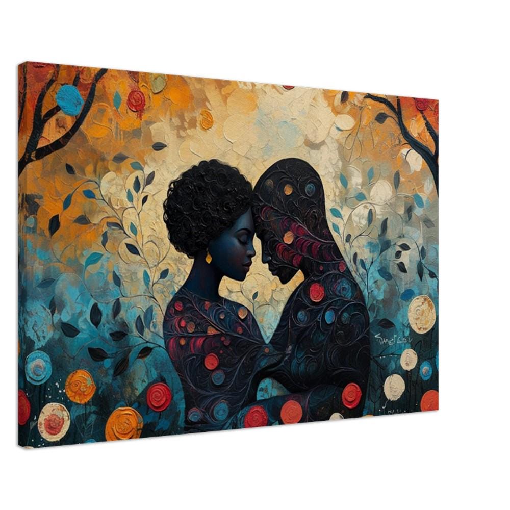 Romantic Growth Black Couple canvas art, vibrant african american wall art showcasing love and connection.