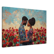 Romantic rose garden canvas featuring a black couple, perfect as African American wall art for home decor.