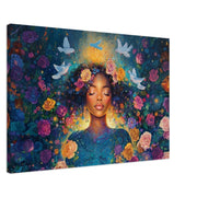 Goddess Black Woman African American wall art featuring a vibrant and empowering portrait on canvas.