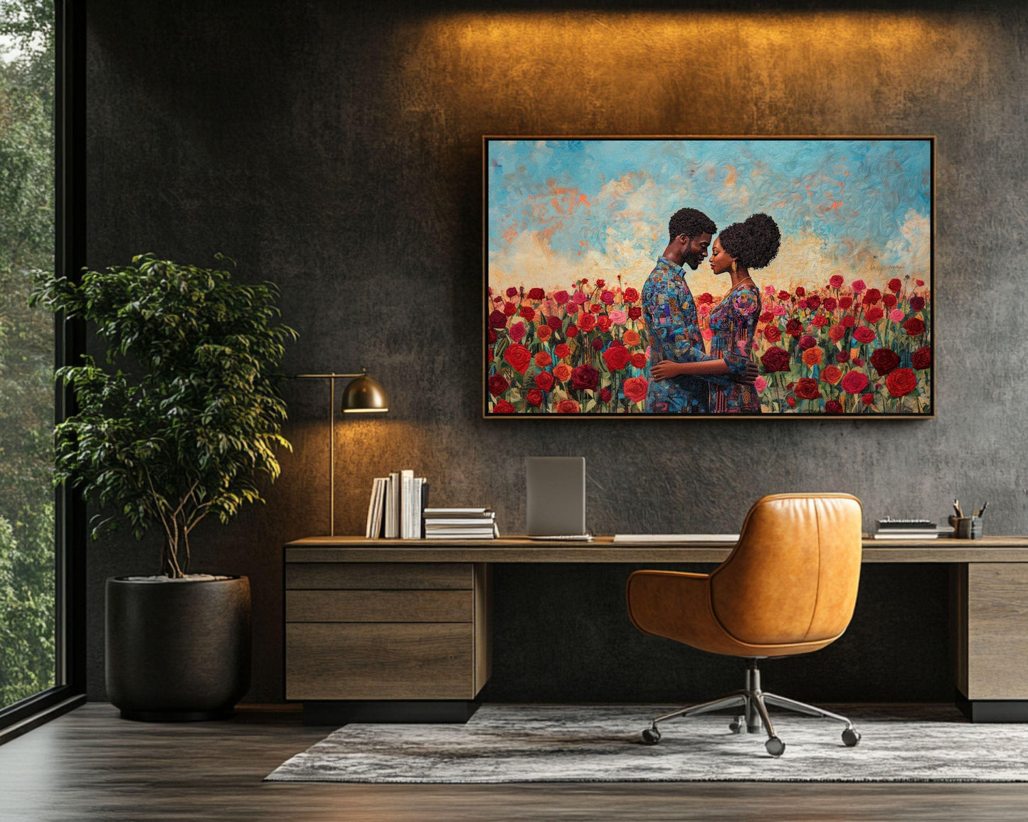 Romantic Black Couple Canvas Art for Bedroom or Living Room, Love Wall Decor, Valentine’s Day Gift