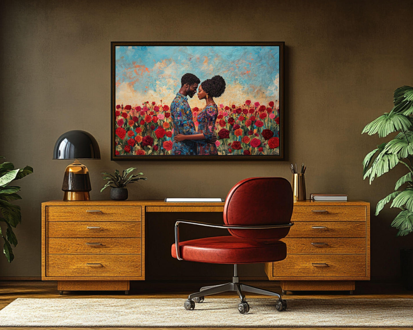 Romantic Black Couple Canvas Art for Bedroom or Living Room, Love Wall Decor, Valentine’s Day Gift