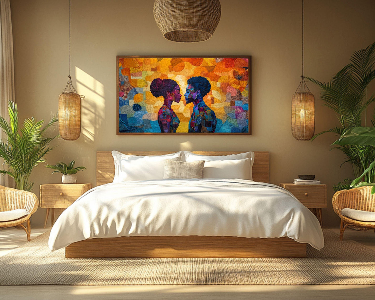 Romantic Black Couple Canvas Art for Bedroom or Living Room, Love Wall Decor, Valentine’s Day Gift