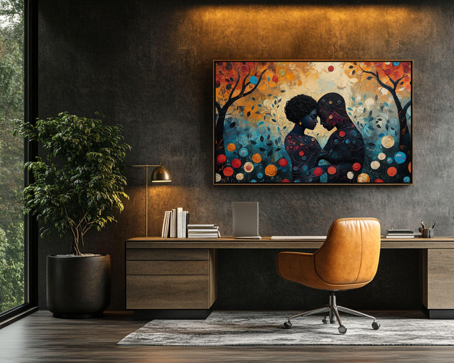 Charly Palmer Inspired Black Couple Canvas Art for Bedroom or Living Room, Love and Growth Wall Decor, Valentine’s Day Gift