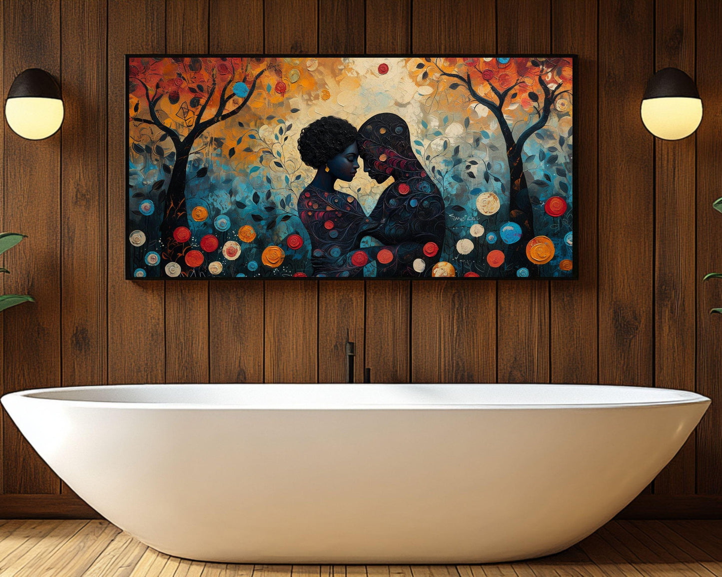 Charly Palmer Inspired Black Couple Canvas Art for Bedroom or Living Room, Love and Growth Wall Decor, Valentine’s Day Gift