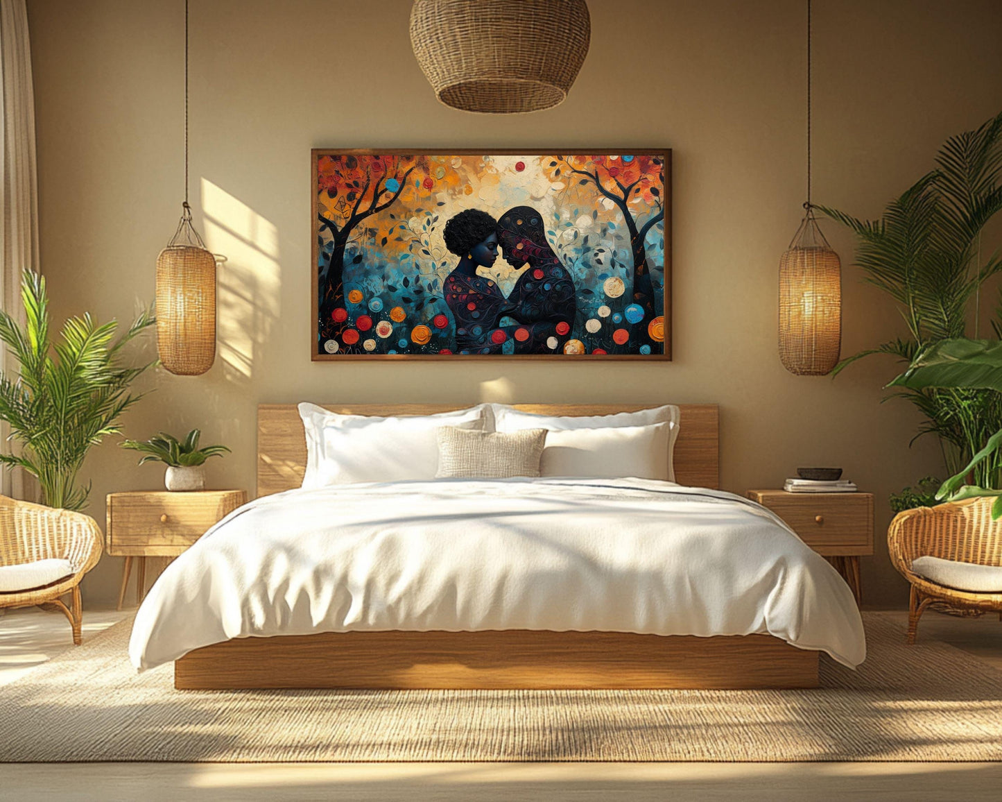 Charly Palmer Inspired Black Couple Canvas Art for Bedroom or Living Room, Love and Growth Wall Decor, Valentine’s Day Gift