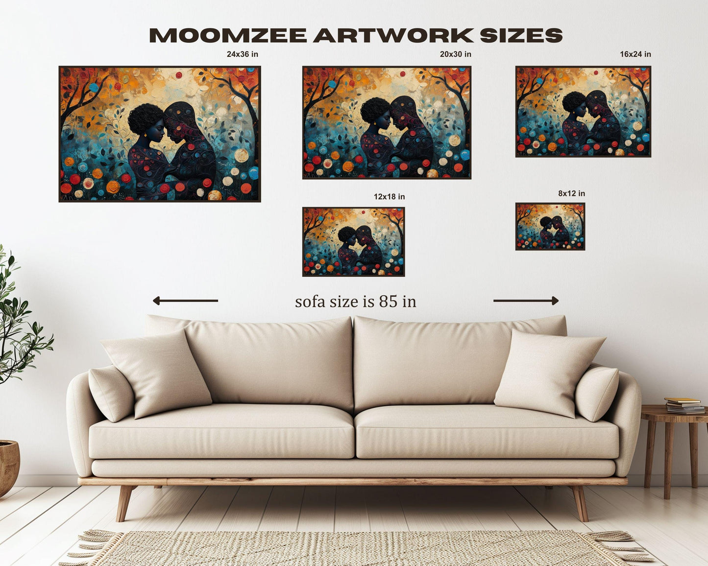 Charly Palmer Inspired Black Couple Canvas Art for Bedroom or Living Room, Love and Growth Wall Decor, Valentine’s Day Gift