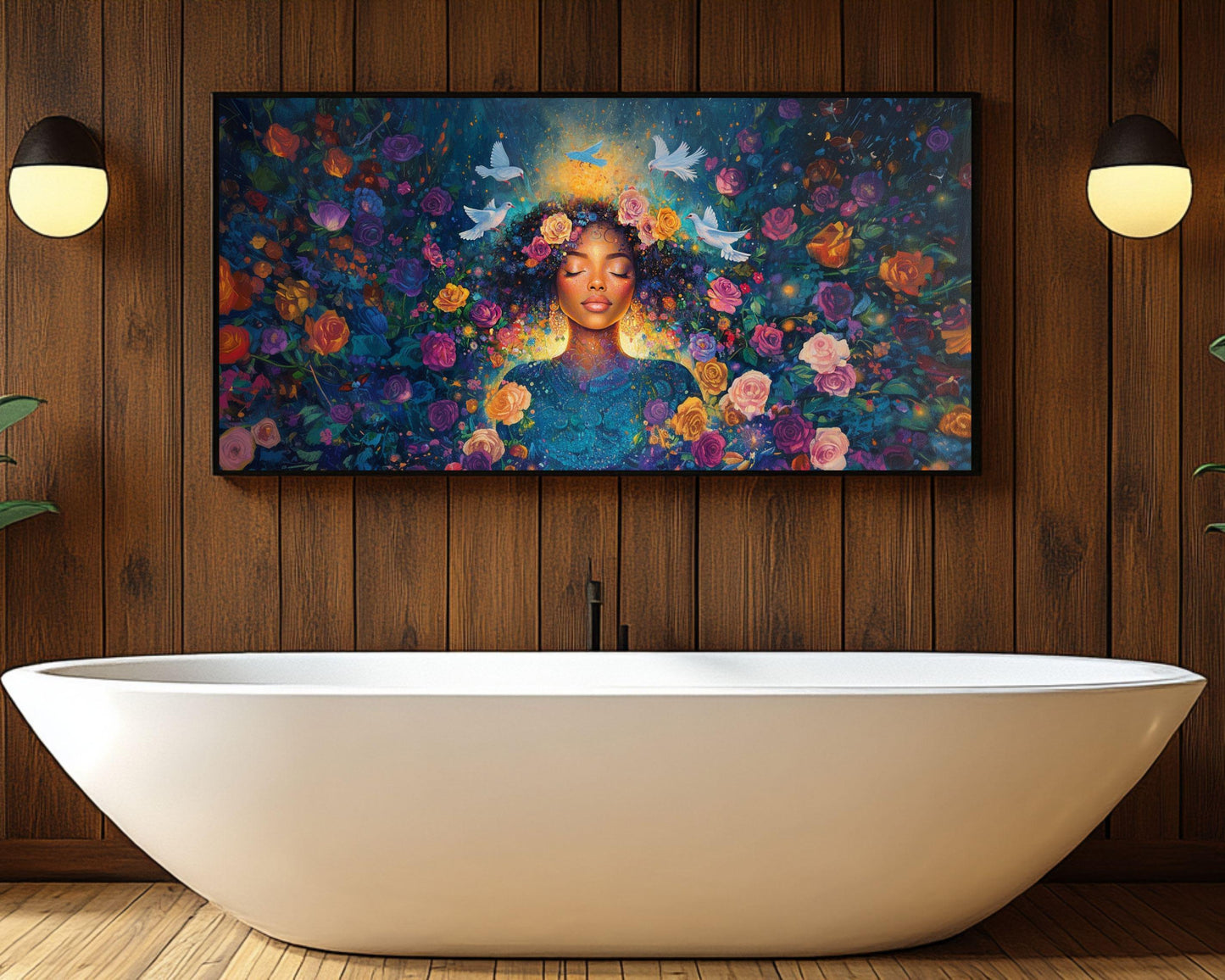 Harmonia Rosales Inspired Black Woman Canvas Art for Bedroom or Living Room, Goddess Wall Decor, Valentine’s Day Gift