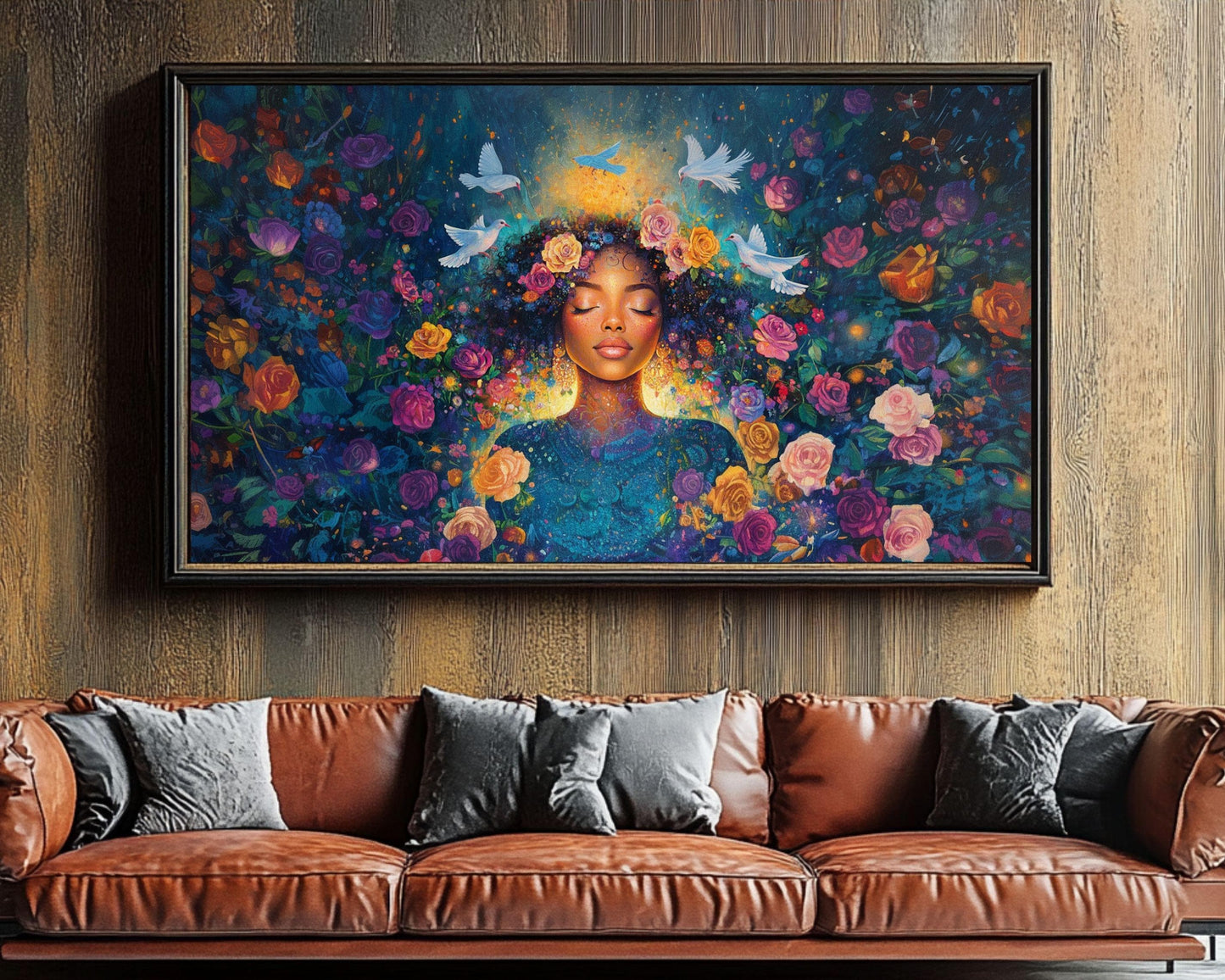 Harmonia Rosales Inspired Black Woman Canvas Art for Bedroom or Living Room, Goddess Wall Decor, Valentine’s Day Gift