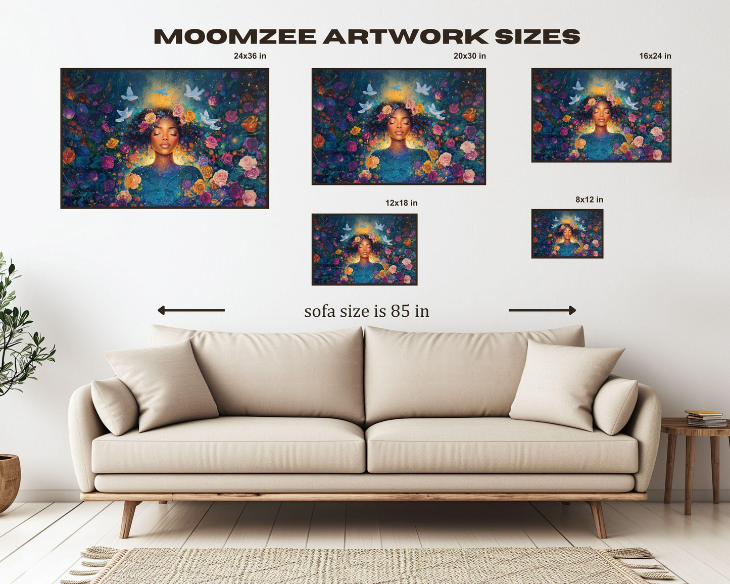 Harmonia Rosales Inspired Black Woman Canvas Art for Bedroom or Living Room, Goddess Wall Decor, Valentine’s Day Gift