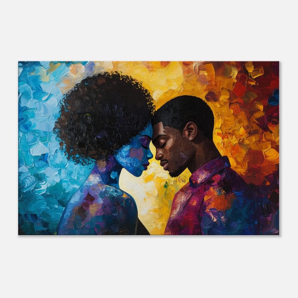 Romantic black couple canvas art celebrating love, perfect as african american wall art for any home.