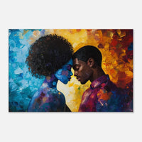 Romantic black couple canvas art celebrating love, perfect as african american wall art for any home.