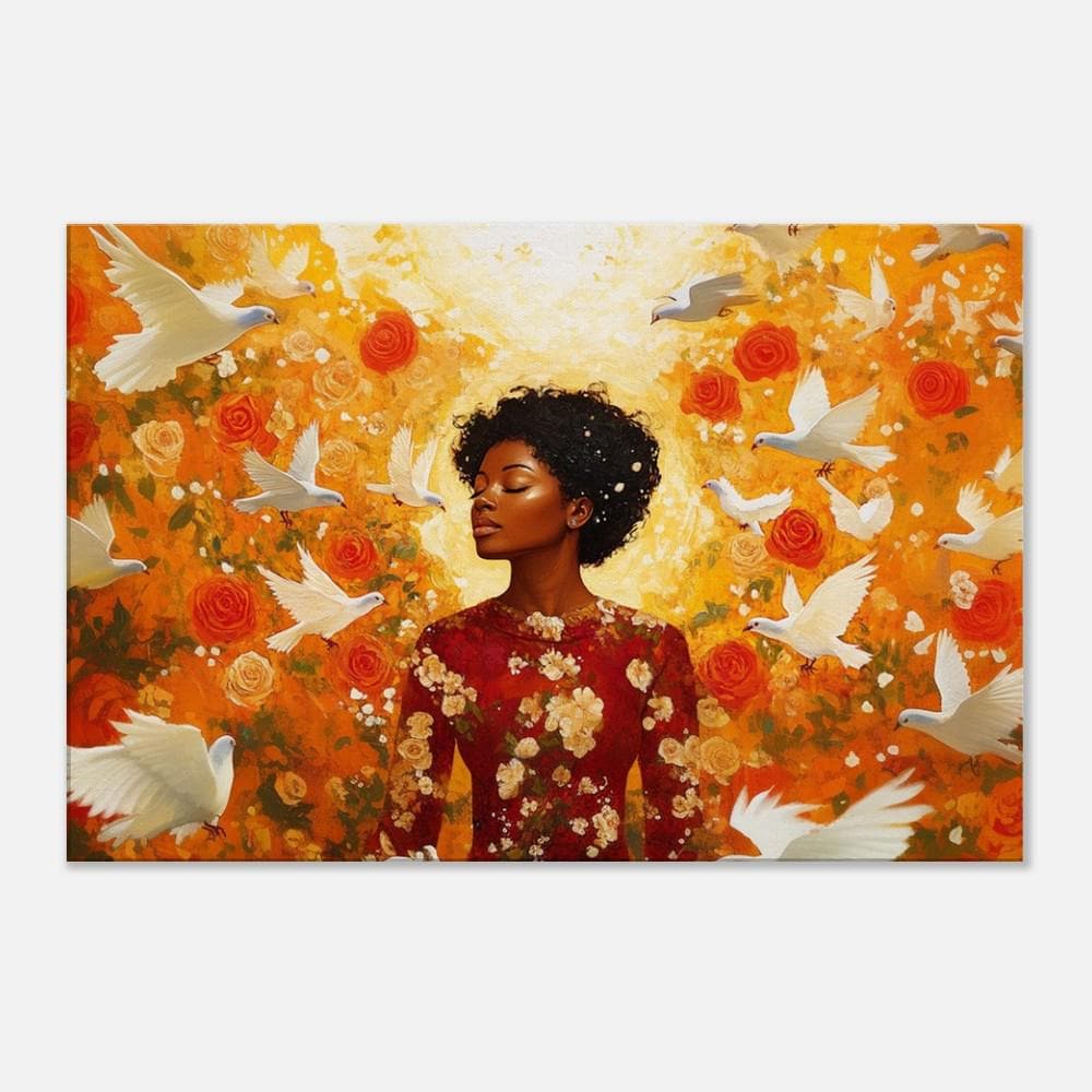 Harmonia Rosales Inspired Black Woman Canvas Art, Floral Goddess Wall Decor, Valentine’s Day Gift