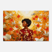 Golden Aura Black Goddess with Floral Glow African American canvas print by MoomZee Artwork