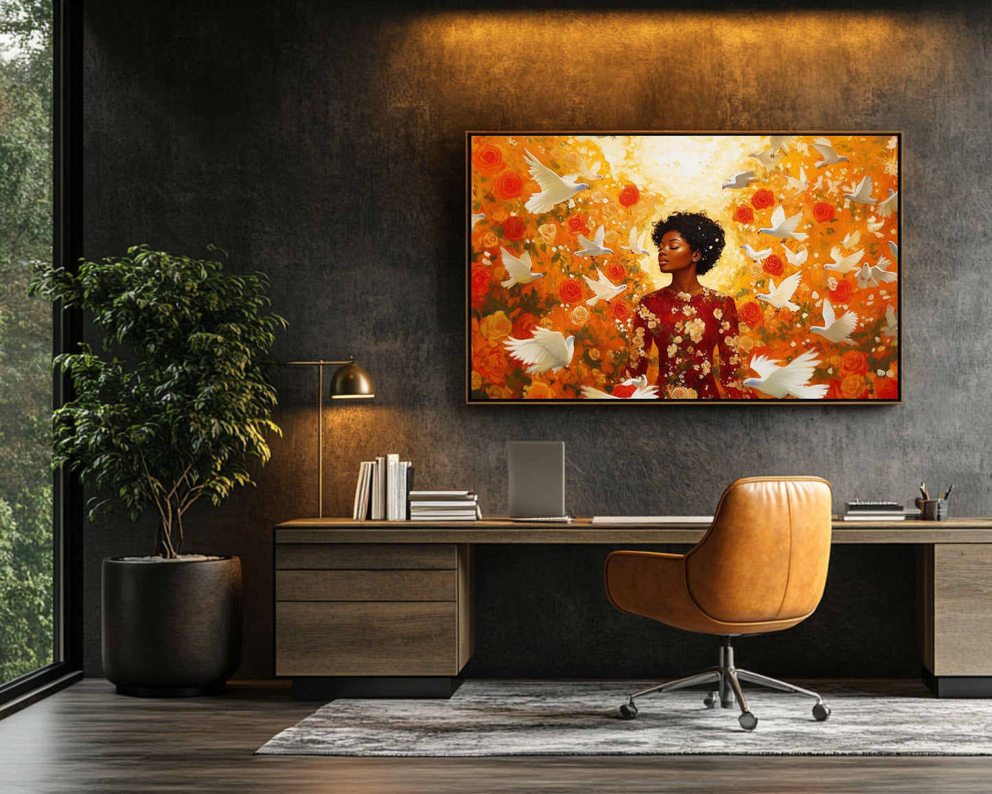 Harmonia Rosales Inspired Black Woman Canvas Art, Floral Goddess Wall Decor, Valentine’s Day Gift