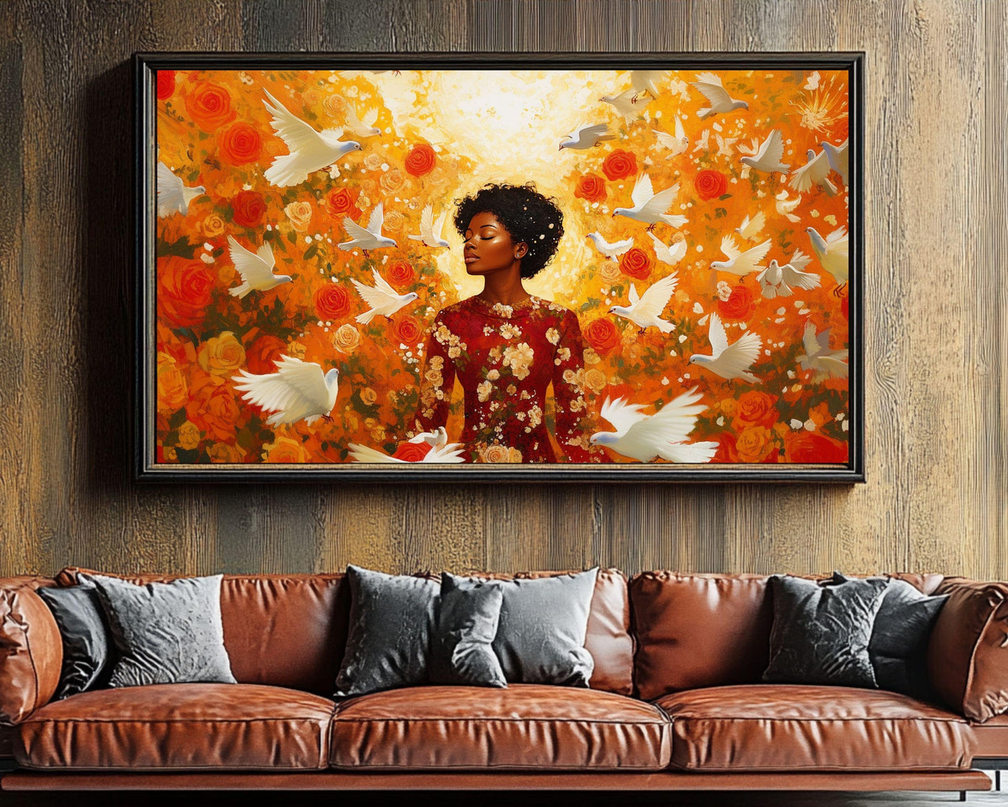 Harmonia Rosales Inspired Black Woman Canvas Art, Floral Goddess Wall Decor, Valentine’s Day Gift