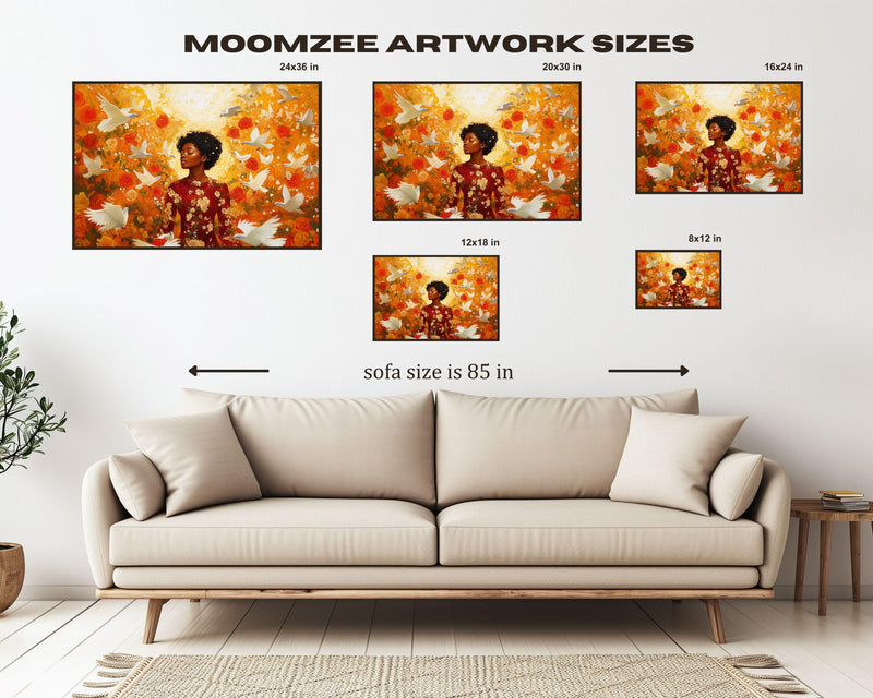 Golden Aura Wall Art – Black Goddess Canvas with Floral Glow