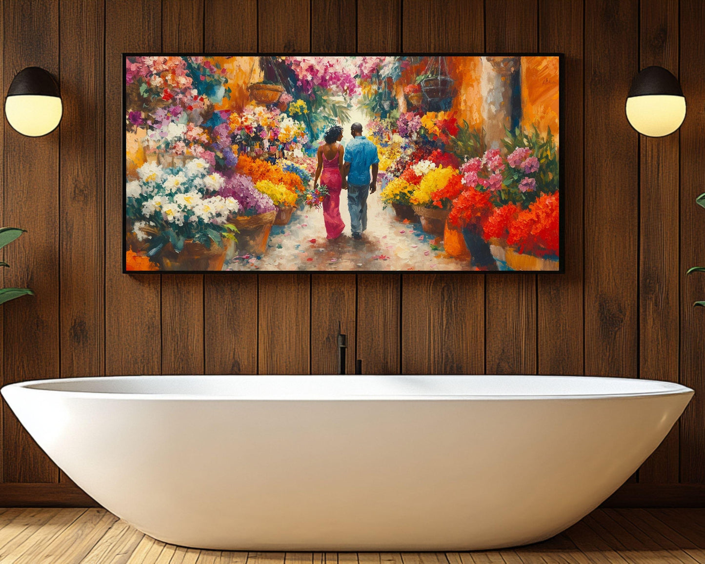 Lois Mailou Jones Inspired Caribbean Couple Canvas Art, Romantic Wall Decor, Valentine’s Day Gift