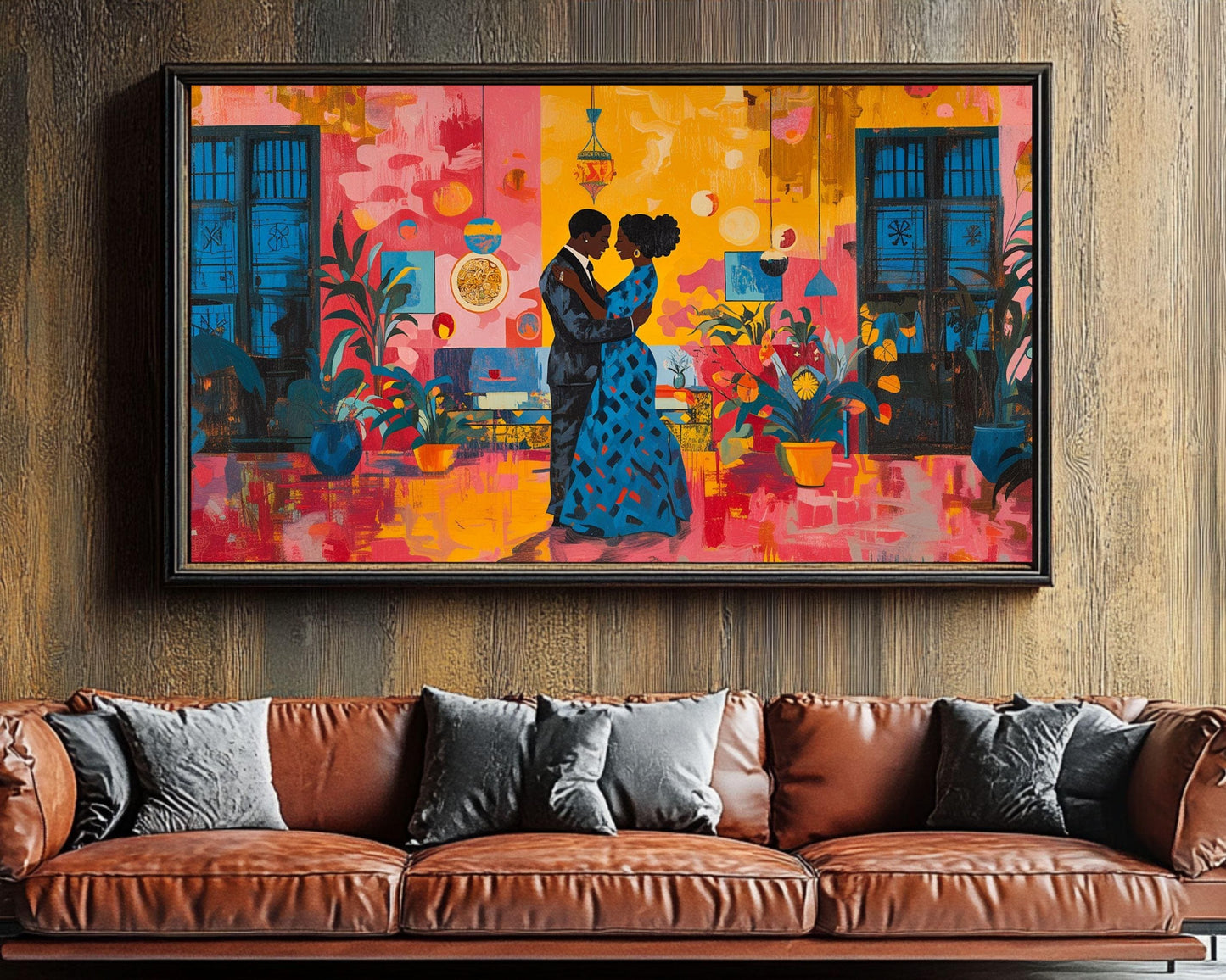 Jacob Lawrence Inspired Couple Dancing Canvas Art, Romantic Wall Decor, Valentine’s Day Gift