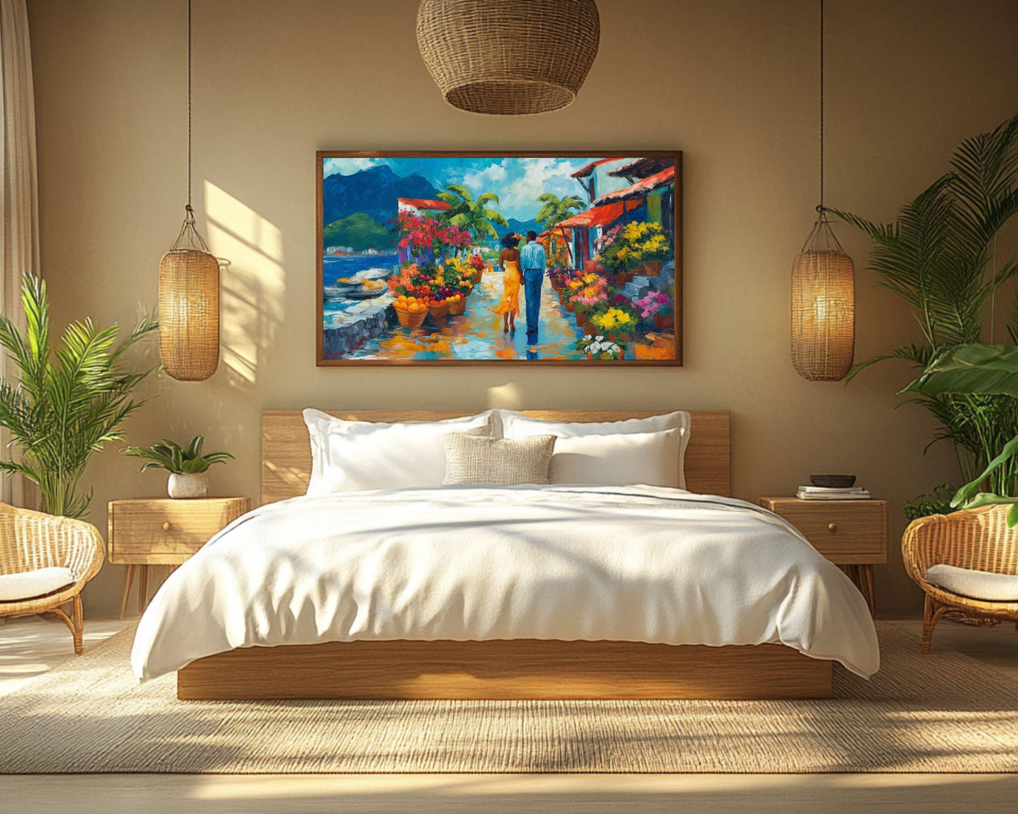 Romantic Caribbean Stroll - Framed Canvas Wall Art for Living Room or Bedroom, Housewarming Gift