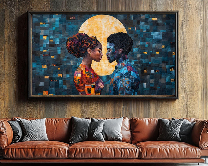 Quilted Black Couple African American Wall Art Canvas