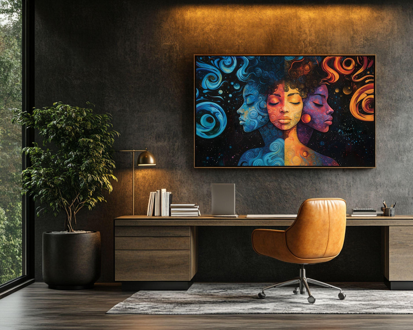 Cosmic Reflections - Abstract Faces Framed Canvas Wall Art for Bedroom or Living Room, Spiritual Gift