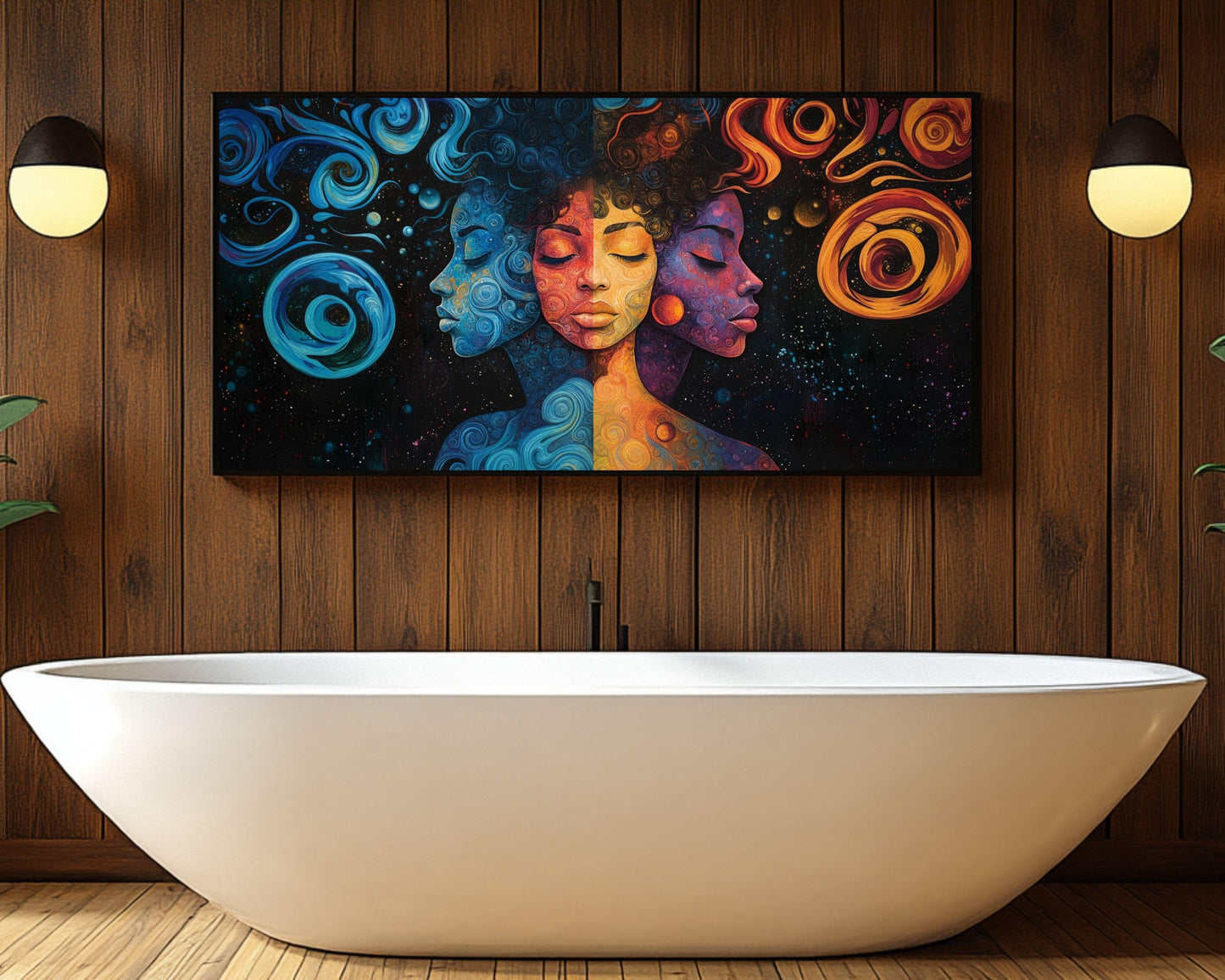 Cosmic Reflections - Abstract Faces Framed Canvas Wall Art for Bedroom or Living Room, Spiritual Gift