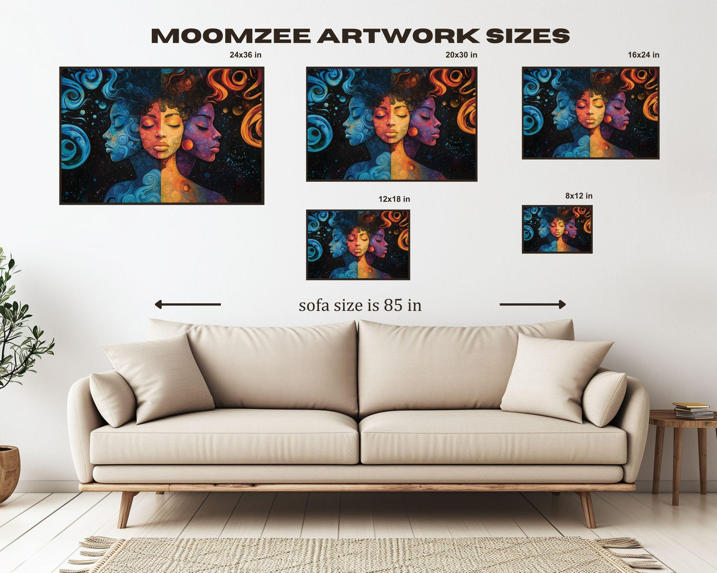 Cosmic Reflections - Abstract Faces Framed Canvas Wall Art for Bedroom or Living Room, Spiritual Gift